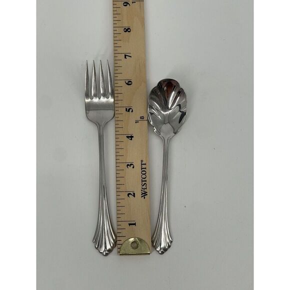 Oneida BANCROFT Stainless Ridged Flared Tip 6 1/8” Sugar Spoon 6 3/4” Salad Fork - Picture 2 of 7
